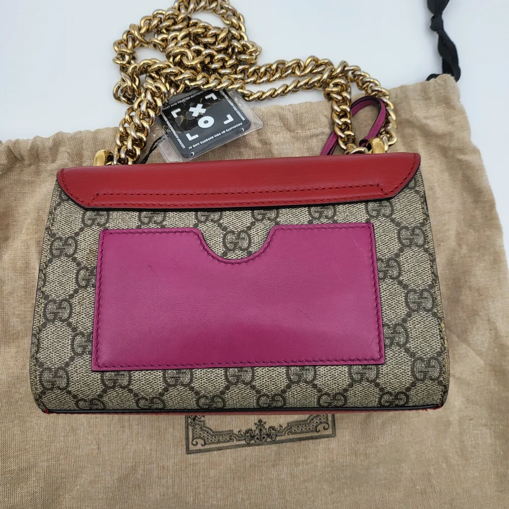 GUCCI GG Supreme Monogram Calfskin Small Padlock Bag Beige Hibiscus Red, W/COA. - Picture 3 of 16